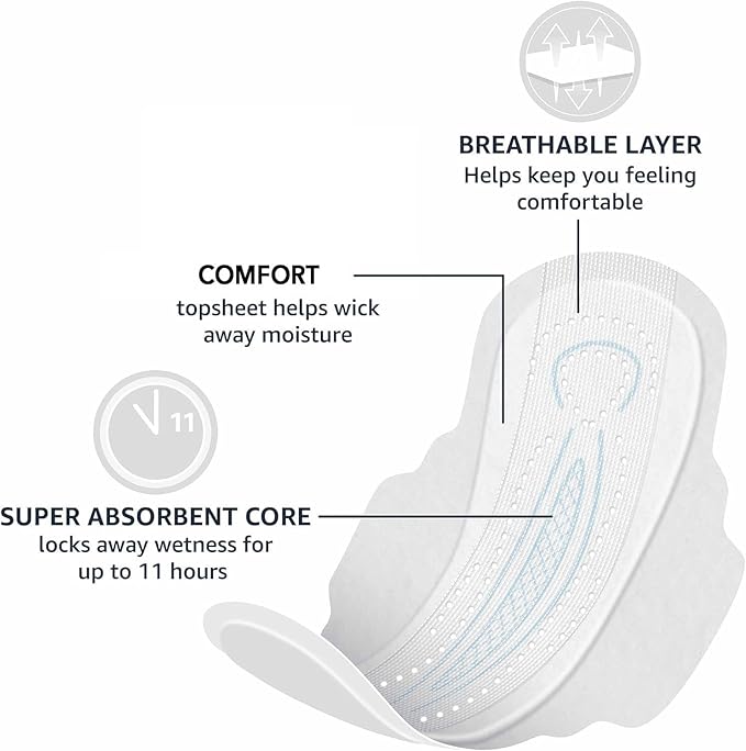 Amazon Basics Ultra Thin Pads with Flexi-Wings for Periods, Extra Long Length, Super Absorbency, Leak Protection, Unscented, Size 3, 28 Count