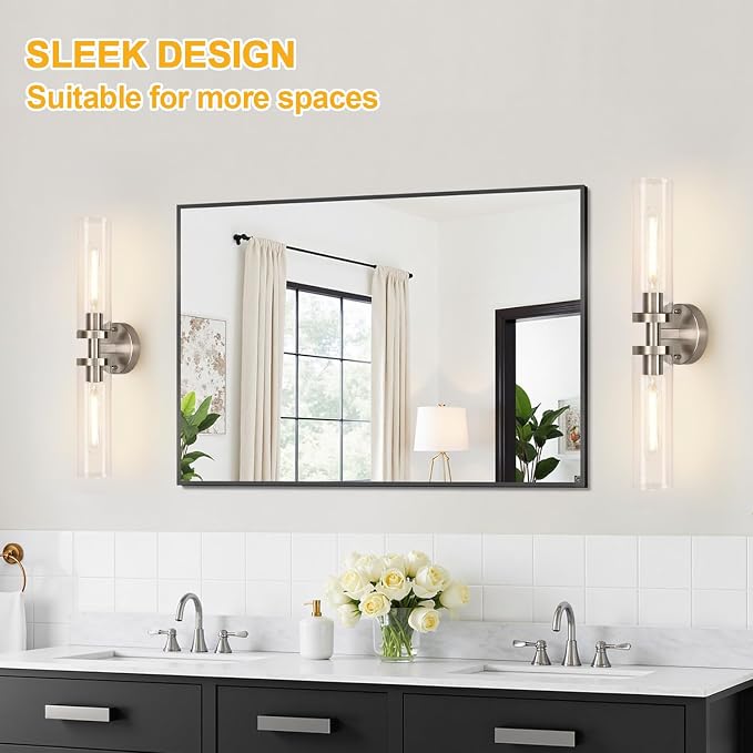 Indoi Brushed Nickel Wall Sconces, Hardwired Bathroom Sconces Vanity Light with Clear Glass, Modern Bathroom Vanity Lights fixtures for Mirror Bedroom Living Room Hallway Kitchen