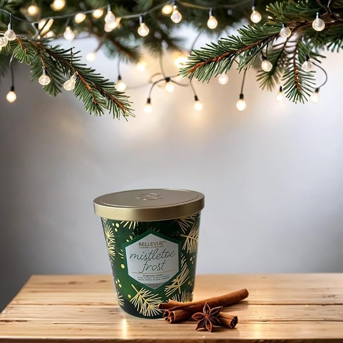 Bellevue Luxury Candles, 12 OZ Fragranced Candle, Soy Blend Wax, Essential Oils, Long-Lasting Burn, Home Fragrances, Aromatherapy Home Scented Candles Scent Mistletoe Frost Pack of 2