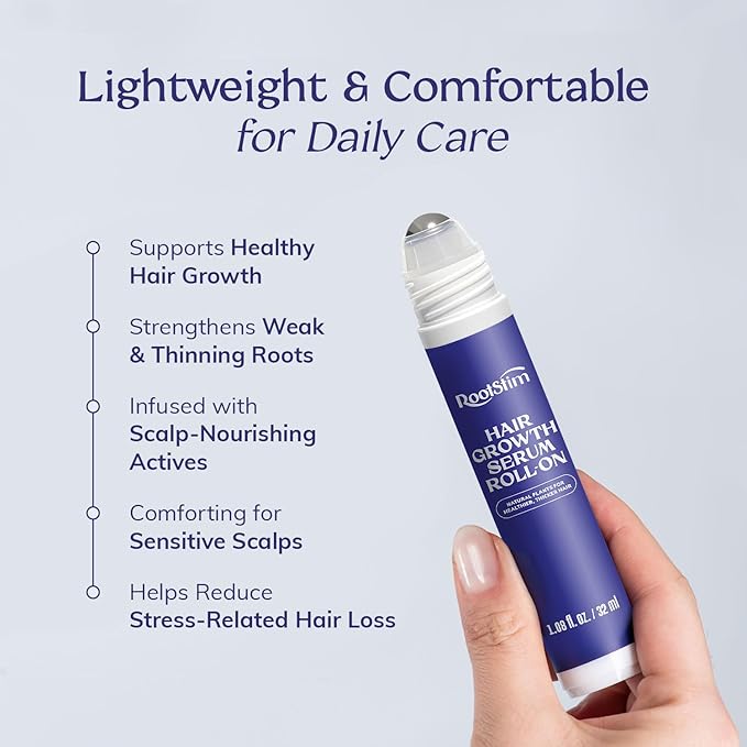 Hair Growth Serum Roll On with Rosemary, Caffeine & Biotin, Helps Support Fuller-Looking Hair, Clean Non-Greasy Scalp Serum for Thinning Hair 1.08 Fl Oz