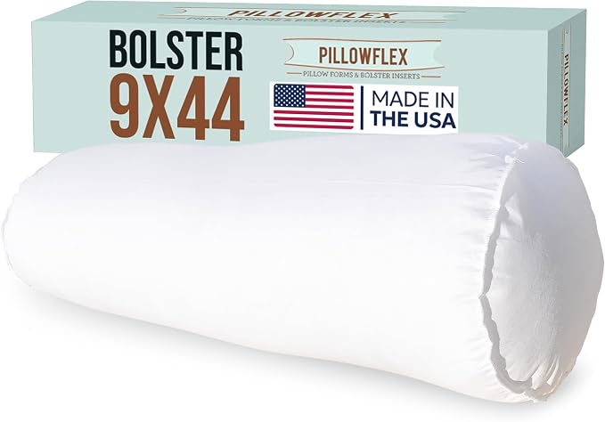 Pillowflex Bolster Pillow (9x44) - Round Roll Pillow Bolster Insert, Plush Polyester-Filled Insert for Decorative Shams, Odorless, Lint and Dust-Free Polyester Filling, No Lumps - (White)