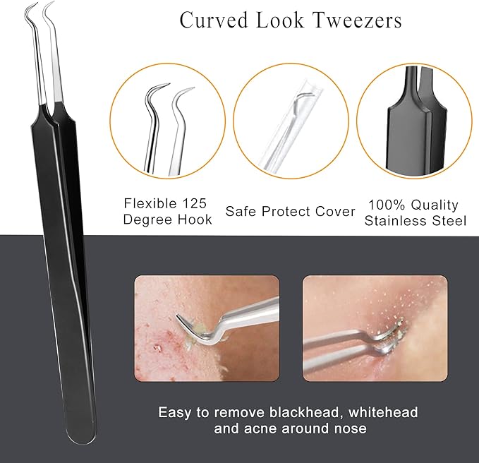 Boxoyx Pimple Popper Tool Kit - 6 Pcs Blackhead Remover Comedone Extractor Tool Kit with Metal Case for Quick and Easy Removal of Pimples, Blackheads, Zit Removing, Forehead, Facial and Nose(Black)