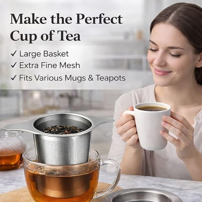 Infuser for Loose Leaf Tea, Stainless Steel Tea Infuser，Loose Leaf Tea Steeper Strainer with Double Handles, Extra Fine Mesh Ball Infusers, Diffuser Holder Filter for Mugs (Stainless material 1 Pcs)