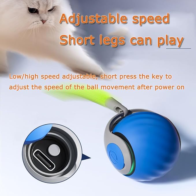 Interactive Cat Toy Ball,Speedy Tail2.0 Cat Toy,Automatic Interactive Cat Toys for Indoor Cats with 2 Tails,2Speeds Rechargeable Cat Enrichment Toys for Small/Medium/Large Cats to Keep Them Busy(Blue)
