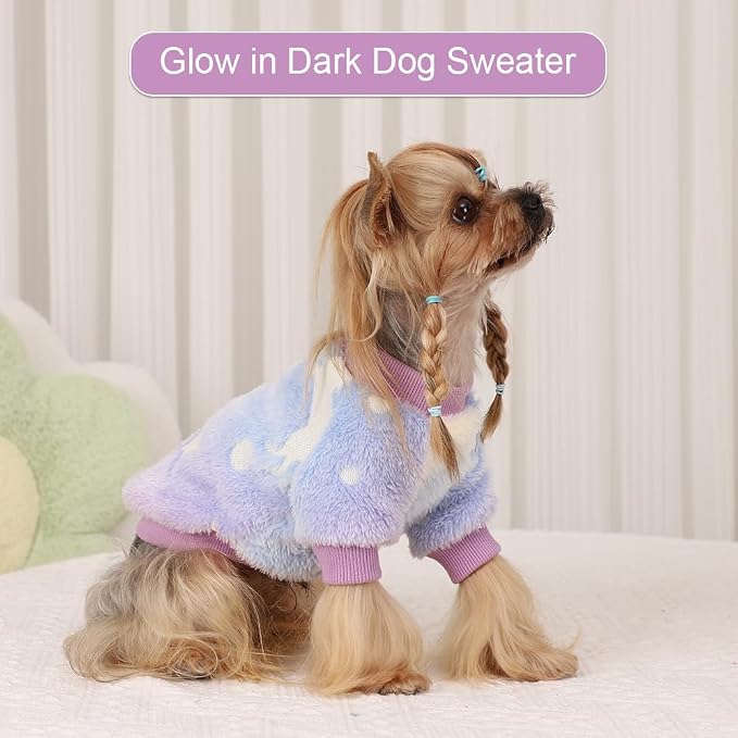 Dog Sweater Glow in The Dark Girl Pink Small Fleece Clothes Winter Soft Thickening Warm Puppy for Dogs Boy Teacup Yorkie Chihuahua (XXS,Pink)