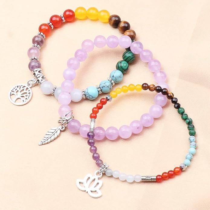 UEUC Tree of Life Yoga Healing Stone Bracelets,Multilayer Lotus Chakra Stone Reiki Bracelet Sets,Anxiety Crystal Natural Stone,for Women Stress Relief