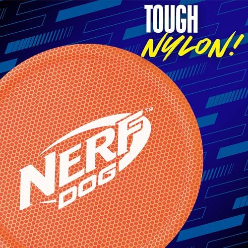 Nerf Dog Nylon Flyer Dog Toy, Flying Disc, Lightweight, Durable and Water Resistant, Great for Beach and Pool, 9 inch diameter, for Medium/Large Breeds, Single Unit, Orange