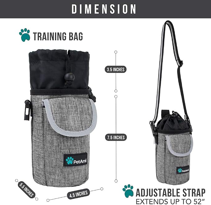 PetAmi Dog Treat Pouch, Large Hands-Free Training Bag, Gray
