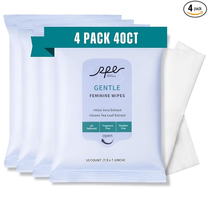 Large Feminine Wipes for Women, pH Balanced Soft Gentle Soothing Unscented Flushable Personal Hygiene Wipes for Intimate Period Care Portable to Go Sensitive Sanitary Wipes Travel (10ct, Pack of 4)