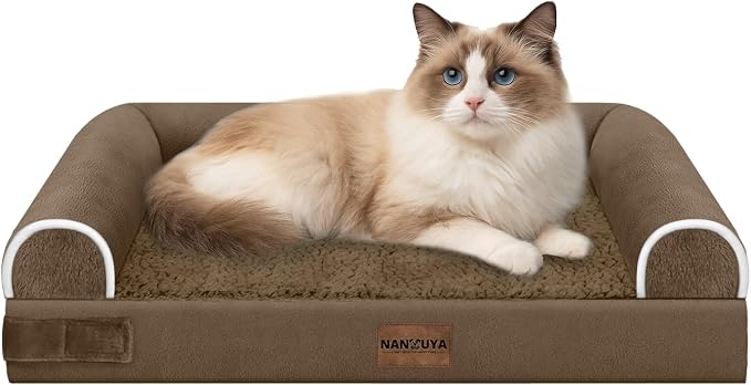 Orthopedic Dog Bed for Small Dogs, 20 x 14 Inch, Dark Coffee | Egg crate foam for joint support, 3-sided bolster pet sofa, waterproof lining, washable cover, and non-skid base
