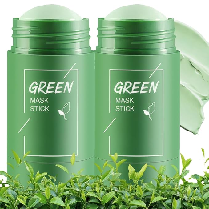 2Pcs Green Tea Clay Mask Stick For Face, Blackhead Remover For Face, Deep Pore Cleansing, Moisturizing, Skincare Facial Mask for Refining Pores and Controlling Oil (Green Tea 2Pcs)