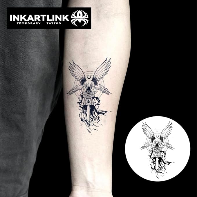 INKARTLINK Semi Permanent Tattoo, Temporary Tattoo, Beautiful and Realistic Design, Fun Tattoo Experience, Cruelty-free, Non-reflective, Waterproof (Angel Comes 3)