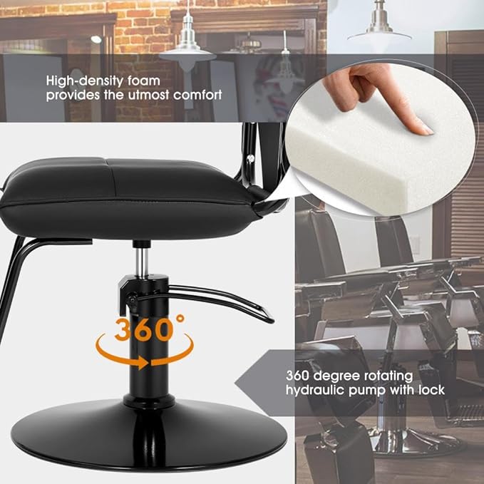 Artist hand Barber Salon Chair for Hair Stylist, Hair Styling Hairdressing Chair with Black Base with Hydraulic Pump 360 Degree Swivel, Beauty Salon Equipment, Max Load 330 LBS