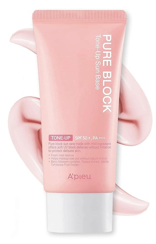 A'PIEU Pure Block Tone Up Sunscreen Base SPF5 50ml | Tone-Up Reef Safe Korean Sunscreen for Makeup Base