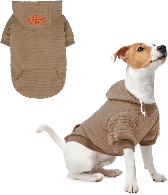 BEAUTYZOO Dog Hoodies Sweater for Small Dogs,Waffle‑Like Laminated Pet Coat | Warm Dog Sweatshirt with Pocket & Leash Hole,Pullover Clothes for Girl Boy Dogs & Cats,Stretchy & Easy‑On‑Off,Chihuahua Puppy