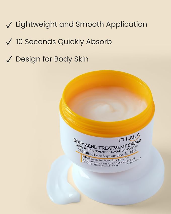 Butt Acne Clearing Treatment, Moisturizer Cream with 2% Salicylic Acid, Tea Tree Oil & Witch Hazel, Body Back Acne Treatment, Cystic Acne Treatment for Skin Delicate and Smooth 5.4oz
