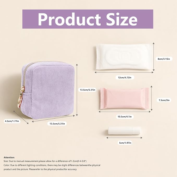 Period Bag for Girls, Corduroy Period Kit with Sanitary Pad Pouch, Menstrual Storage Bag and Tampon Holder for Purse, Girls School Essentials,Feminine Care Organizer(Purple)