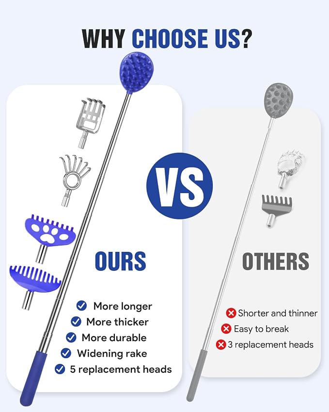 Gelibo Telescoping Back Scratcher with 5Pcs Detachable Heads, Extendable Back Massager Tool, Fathers Day Dad Gifts from Wife Daughter Son, Mens Gifts, Husband with Beautiful Box - Blue