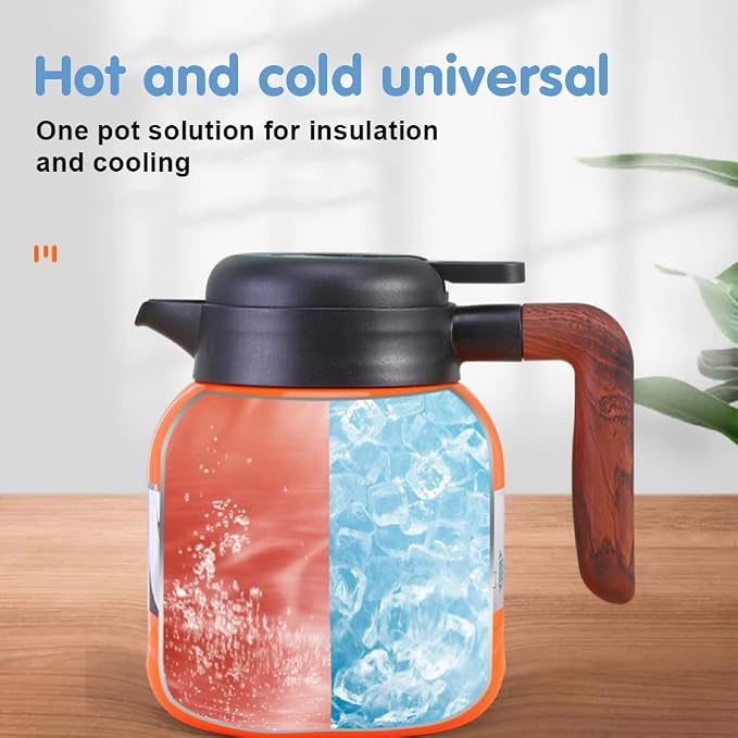 Vintage Floral Pattern Tea Pots – Built-in Infuser,Vintage Floral Teapot with Built In Infuser Stainless Steel Thermal Carafe with Lid for Hot Drinks,White(Wooden handle,35oz)
