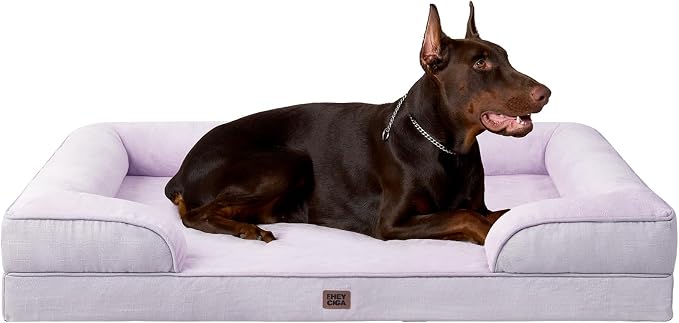EHEYCIGA Orthopedic XXL Dog Bed, Waterproof Washable XL Big Pet Bed 48" | Non-Slip Bottom and Egg-Crate Memory Foam Extra Large Pet Couch Bed with Washable Removable Cover, Lilac