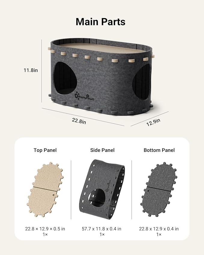 DownyPaws Cat House for Indoor Cats, Cube Castle Cat Bed Cave, Sesame Gray | Cat Hideaway Enclosed Bed,Cave Hideout Fort,Kitten Peekaboo Hut for Cats,Hide Box Bed for Large Cat Up to 22 Lbs