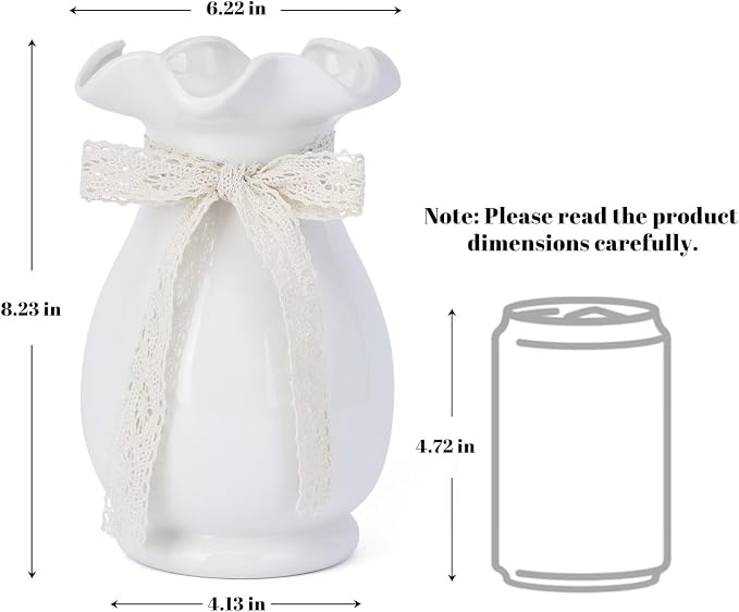 White Ceramic Flower Vase, Minimalist Decor, Modern Home Decorative Vase, Rural Farmhouses Vase for Bathroom, Dining Room, Bedroom, Living Room, Desktop Center Decoration