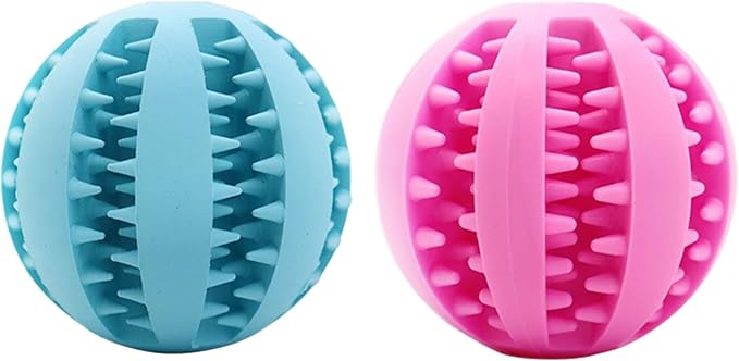 Mira's Pocket Engaging Treat-Dispensing Chew Ball for Dogs - Natural Rubber Puzzle Toy for Teething, Boredom & Dental Health (Blue & Yellow, Large) (Sky Blue & Pink, Medium)