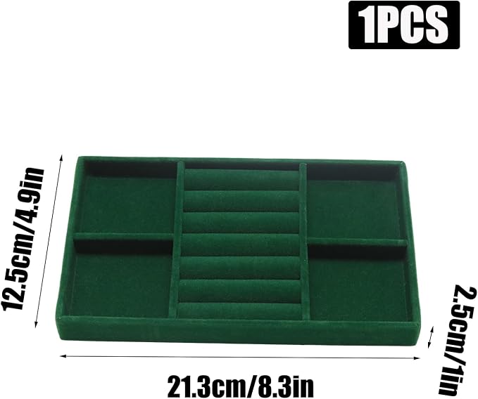 Velvet Jewelry Trays for Drawers, Dark Green 2-in-1 | Stackable Jewelry Drawer Organizer, Ring Earring Necklace Bracelet Holder Organizer Display Tray with Removable Dividers