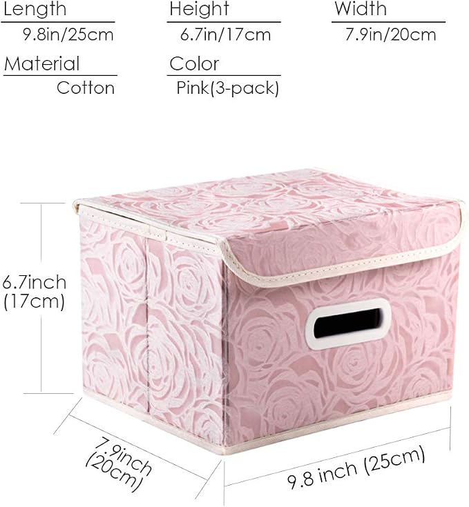 Collapsible Storage Boxes with Lids Fabric Decorative Storage Bins Cubes Organizer Containers Baskets with Cover Handles Divider for Bedroom Closet Living Room 9.8x7.9x6.7 Inch 3 Pack