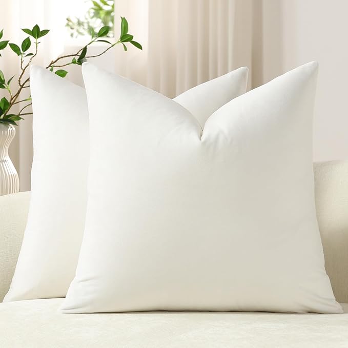 Euro Sham Covers 26x26 Pure White: Pack of 2 Cozy Soft Velvet Square Modern Luxury Decorative Throw Pillow Cases for Sofa Couch Living Room Bed Home Decor