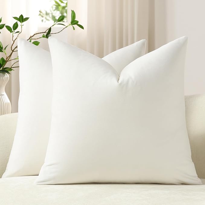 Throw Pillow Covers 22x22 Pure White: Pack of 2 Cozy Soft Velvet Square Modern Luxury Decorative Throw Pillow Cases for Sofa Couch Living Room Bed Home Decor