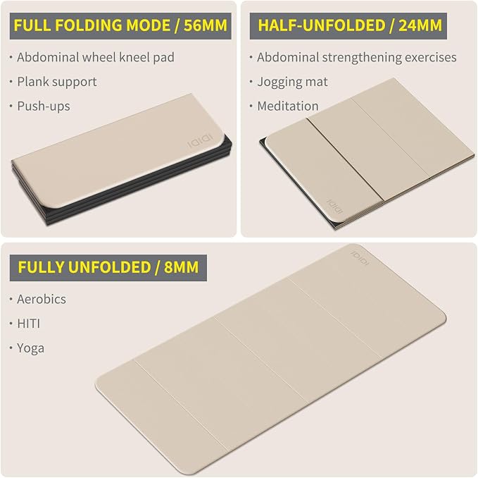 Foldable Extra Large Yoga Mat 74"×31.5", 8mm Double-Sided Non Slip Lightweight Fitness Mat for Man & Woman, Portable for Home Studio & Travel
