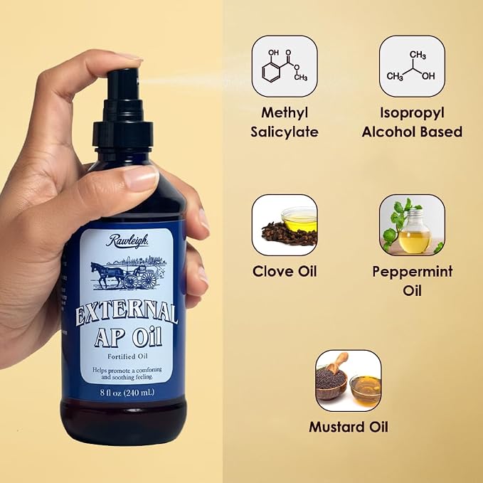 Rawleigh External AP Oil Spray: 8 fl oz, Fast-Acting Massage Oil, Soothe Tired, Sore and Aching Muscles, Fast-Absorbing, Methyl Salicylate, Clove & Peppermint Oils, Non-Greasy - Pack of 3