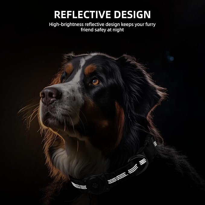 Upgrade Dog Collar with AirTag Holder, IP68 Waterproof, Black, L | Built-in Water Resistant AirTag holder, 1000D Nylon, Reflective Stitching for Night Visibility, Soft padding for Comfort