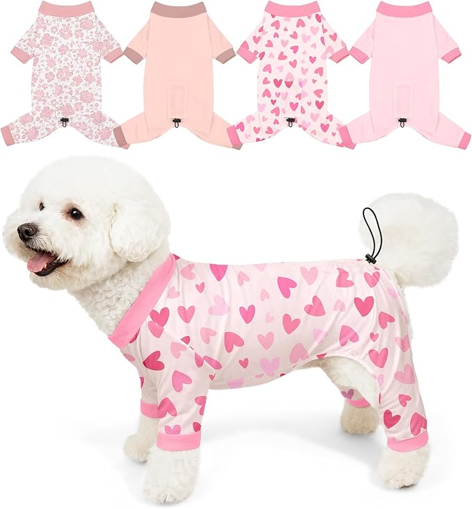 Bienbee Dog Pajamas, 4 Pack Adjustable Onesies for Small to Large Dogs M | Dog Shedding Suit with Soft Fabric, Breathable & Stretchy, and Adjustable Back Length for Sleeping Lounging and Daily Use