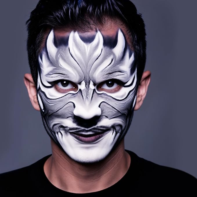 Black White Light Grey Face Body Paint 1.01 oz/pc with 3 Sponges,Gray Face Paint Kit for Clown Joker Devil Vampire Skeleton Cosplay zombie Makeup,Halloween SFX Makeup Cream Body Paint,3.03 oz
