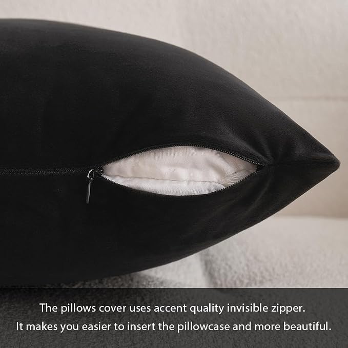 MIULEE 24x24 Inch Euro Velvet Throw Pillow Cover Set of 1 Black | Soft Luxury Decorative Throw Pillow Cover, Single Cushion Case, Home Decor for Chair Couch Sofa Bedroom Car Bed
