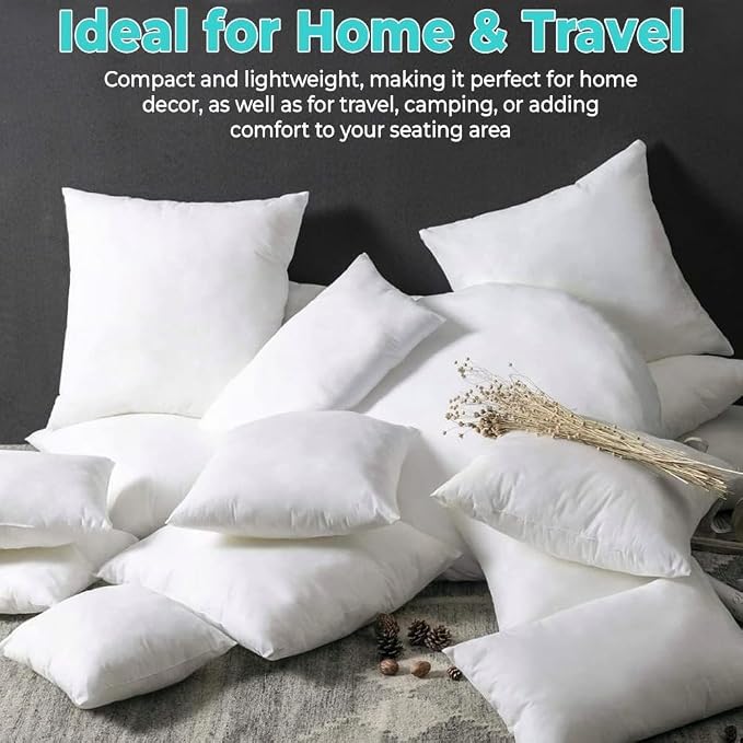 QUBA LINEN Throw Pillow Inserts (1 Piece, White), 18x18 Inches - Premium Cushion Fillers for Sofa, Bed, and Home Décor (18x18 Inch)