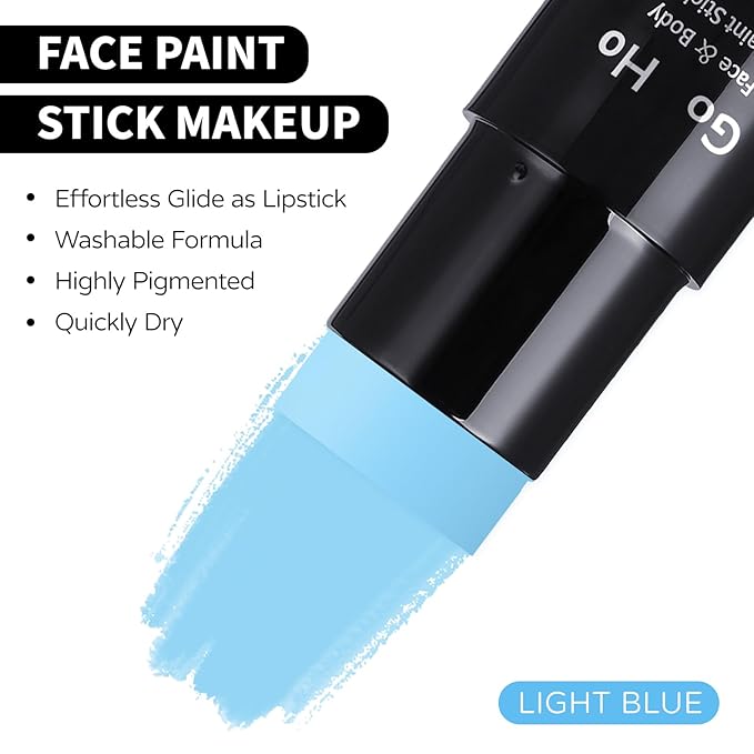 Go Ho Light Blue Face Body Paint Stick,Water Based Washable Pale Blue Face Paint Stick,Full-coverage Cream Blue Body Paint for Halloween Costumes Cosplay SFX Ghost Bride Sally Makeup