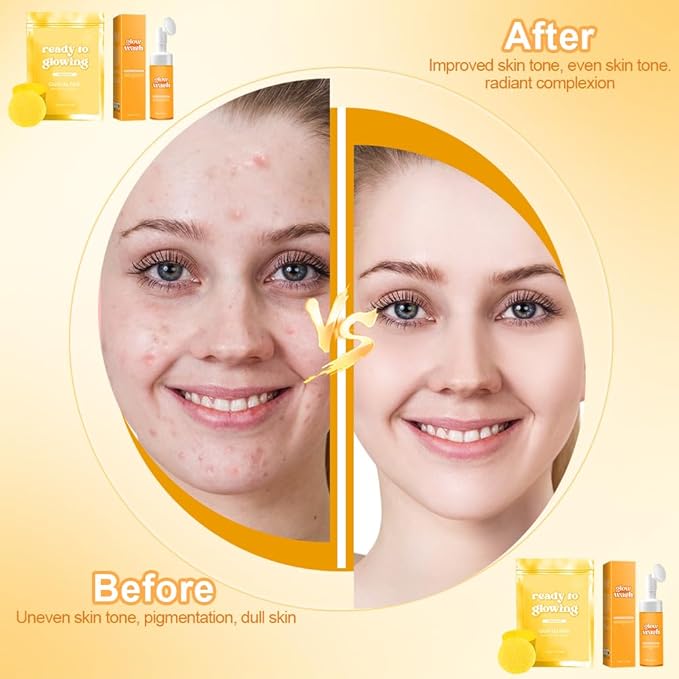 2PCS Turmeric Wash and Care, Turmeric Facial Wash and 60PCS Face Cleansing Pads, Cleansing Exfoliating Pads for Face & Body Natural Skincare