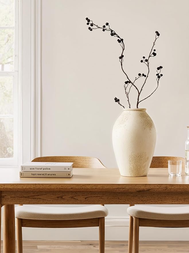 LE TAUCI Ceramic Flower Vase, 13.2 Inch Large Rustic Farmhouse Vase, Tall Floor Vase for Home Decor, Living Room Table & Mantel Centerpiece, Watertight & Sturdy, Matte Sandy Beige White