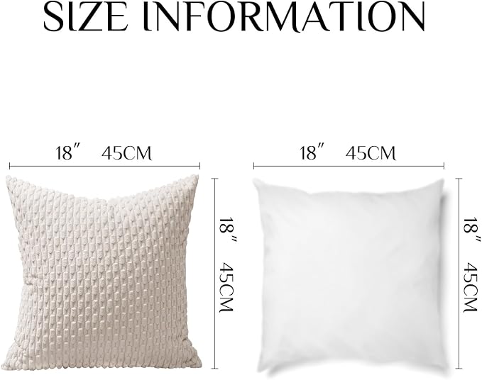 Softalker Corduroy Decorative Throw Pillow Covers 18x18, Set of 2, Beige | Soft Boho Striped Pillow Cases, Couch Fluffy Cushion Covers for Farmhouse Home Decor Bed Living Room
