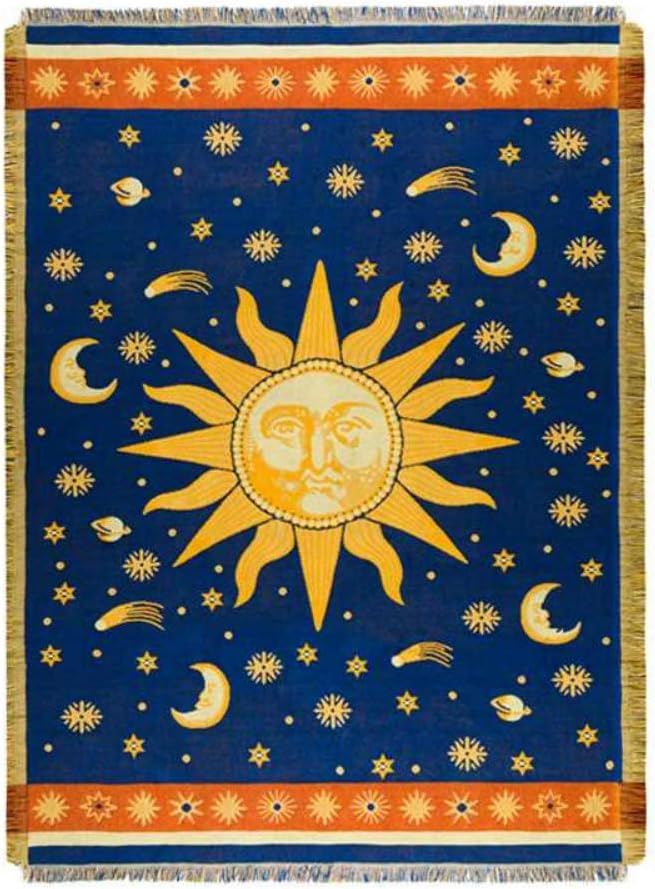 Erke Celestial Moon Sun Blanket Vintage 90s Decor Chair Whimsy Hippie Throw | Sofa Couch Furniture Aesthetic Witchy Recliner Cover, Bed Spread, Hippie Room Decor, Double Sided Woven