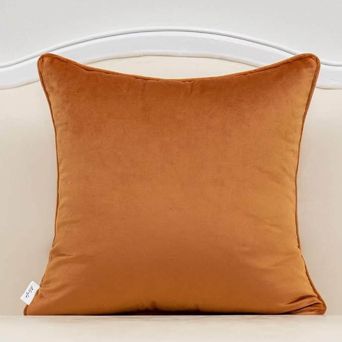 Alerfa 20 x 20 Inch Orange Square Maple Leaf Pillow Embroidery Cut Velvet Cushion Case Luxury Modern Lumbar Throw Pillow Cover Decorative Pillow for Couch Sofa Living Room Bedroom Car