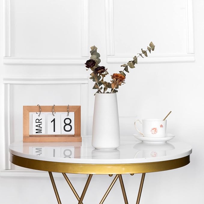 Simple Boho Ceramic Flower Vase for Home Decor (Bright White,Big) | 8'' Modern Farmhouse Vase for Flower Plant Pampas Grass, Fit for Table Shelf Centerpieces, Living Room Bedroom Wedding Gift