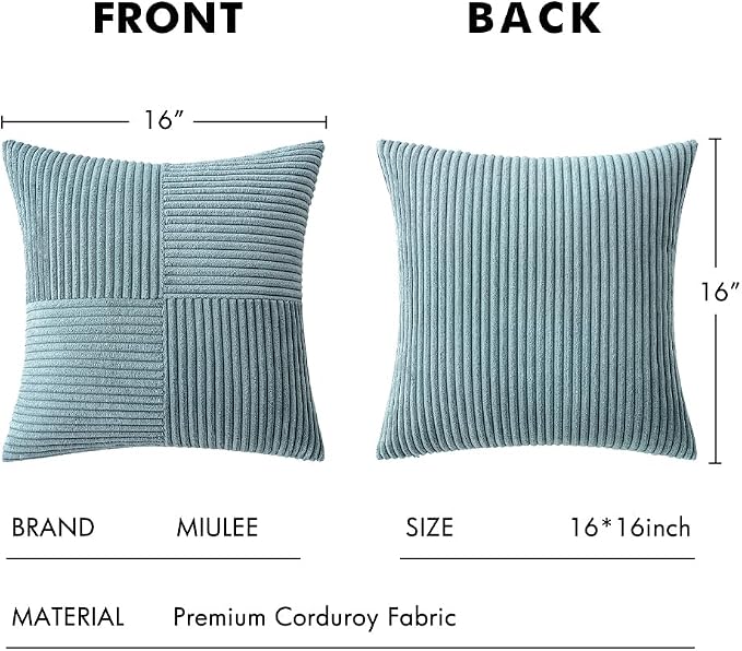MIULEE Slate Blue Decorative Throw Pillow Covers for Couch 16x16 Inch | 2 Pack, Boho Farmhouse Pillow Covers, Soft Cross Corduroy Patchwork Textured Cushion Cases For Bed Sofa
