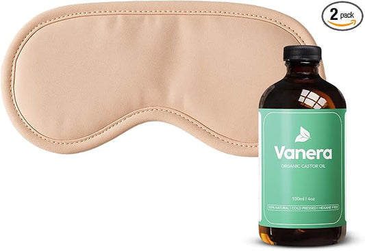 Castor Oil Eye Mask – 100% Certified Organic Castor Oil, Reusable brow mask for Sleep with Soft Cotton Eye Pads