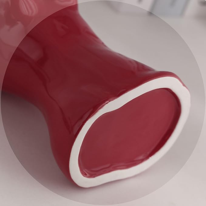 hjn Small Ceramic Vase for Flowers Modern Art Vase for Living Room/Home Decor Accents/Bookshelf/Mantel-Red