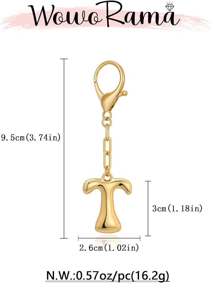 WOWORAMA Initial Letter Keychain for Women Chunky Gold Bubble Letter Bag Charm Purse Charm Personalized Keyrings Accessories