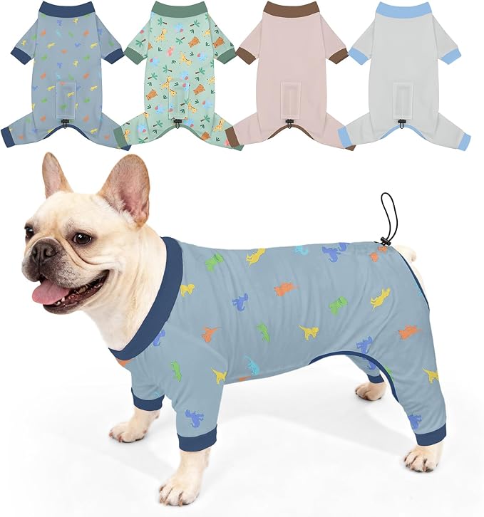 Bienbee Dog Pajamas, 4 Pack Adjustable Onesies for Small to Large Dogs L | Dog Shedding Suit with Soft Fabric, Breathable & Stretchy, and Adjustable Back Length for Sleeping Lounging and Daily Use